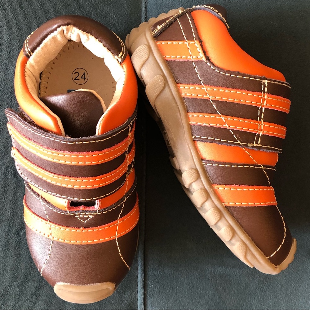 Vincent (Sweden) Toddler Boy Shoes, Brown and Orange Leather Stripe size 8